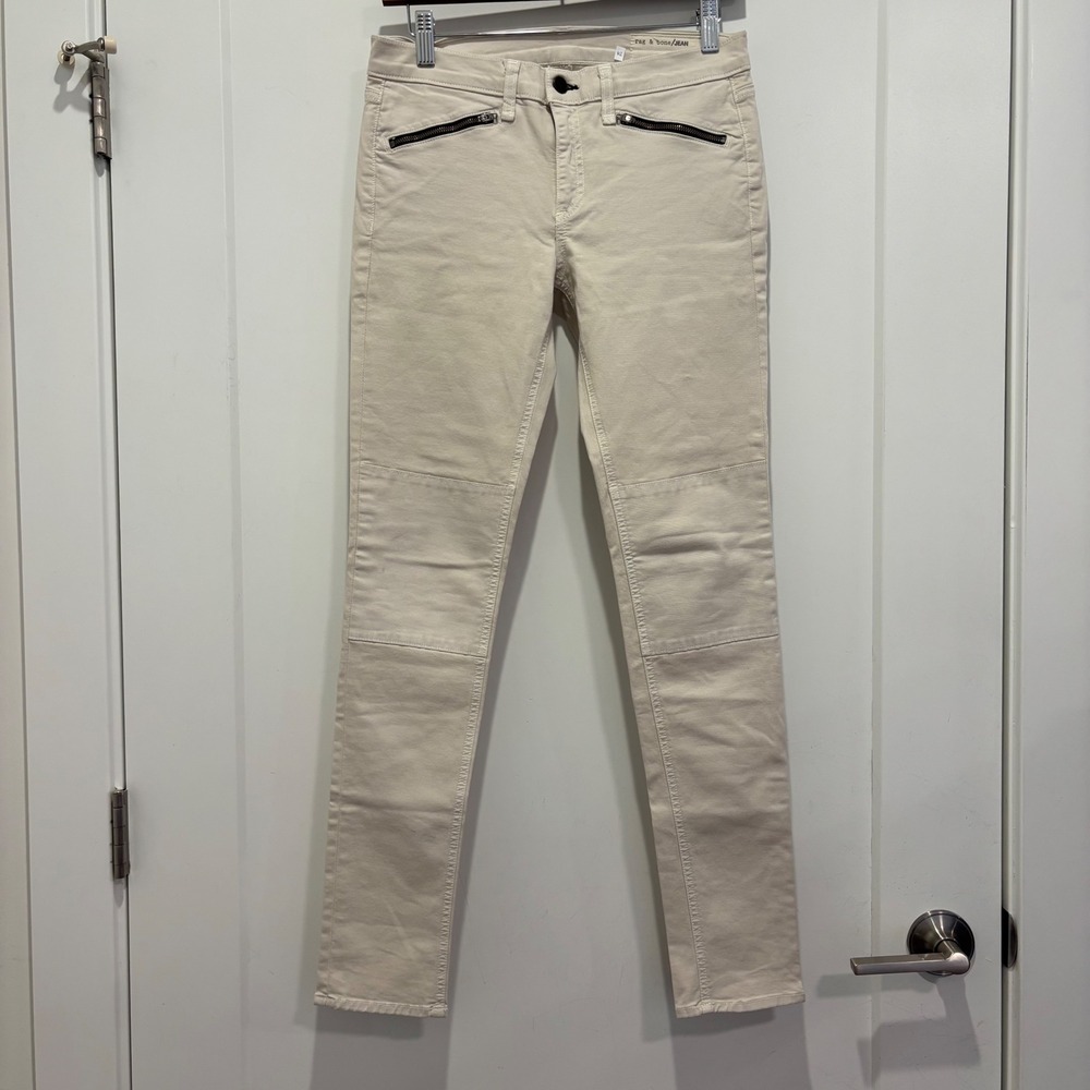 Rag & Bone Jean Women 28 Beige Moto‎ Skinny Pants Zipper Pockets Knee Panels